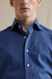 Spread Collar Linen Shirt in Dark Blue