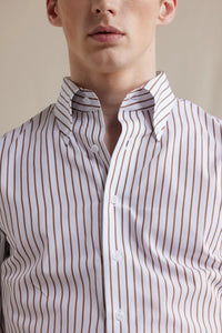 Button Down Shirt in White/Brown Stripes