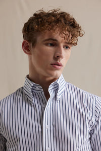 Button Down Shirt in White/Blue Stripes