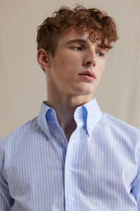 Button Down Poplin Shirt - Reverse Blue Stripes